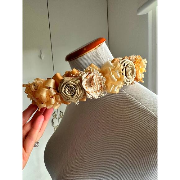 Vintage Floral Crown Bohemian Hippie wedding Wicker Neutral Natural Earthy Beach - Picture 6 of 8